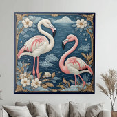Art Nouveau Romantic Flamingo Couple Floral Motifs タイル