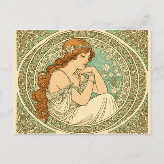 Art nouveau romantic illustration white flowers ポストカード