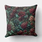 Art Nouveau Rose Maximalist Teal Throw Pillow クッション (裏面)
