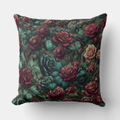 Art Nouveau Rose Maximalist Teal Throw Pillow クッション (正面)