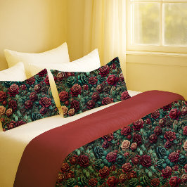 Art Nouveau Rose Teal Gold Floral Pillowcase 枕カバー
