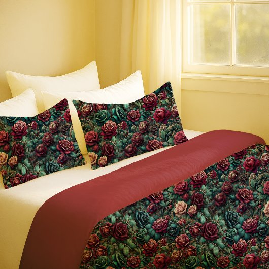 Art Nouveau Rose Teal Gold Floral Pillowcase 枕カバー