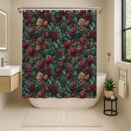 Art Nouveau Rose Teal Gold Floral Shower Curtain シャワーカーテン