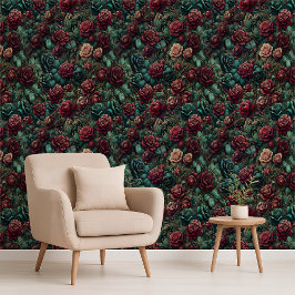 Art Nouveau Rose Teal Gold Maximalist Wallpaper 壁紙