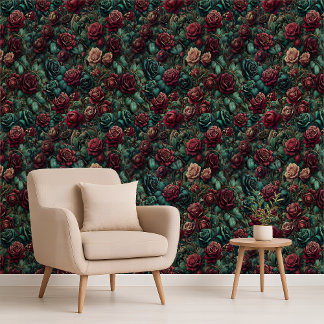 Art Nouveau Rose Teal Gold Maximalist Wallpaper 壁紙