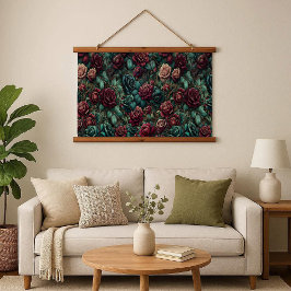 Art Nouveau Rose Teal Gold Wood Frame Tapestry 吊り下げ型タペストリー