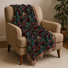 Art Nouveau Rose Teal Maximalist Throw Blanket スローブランケット