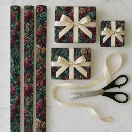 Art Nouveau Rose Teal Wrapping Paper Bundle Set ラッピングペーパーシート