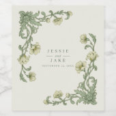 Art Nouveau Sage Botanical Wedding ワインラベル (シングルラベル)
