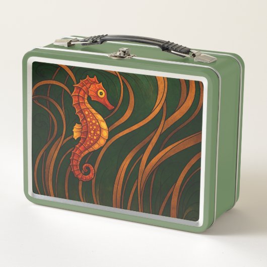 Art Nouveau Seahorse  メタルランチボックス (正面)