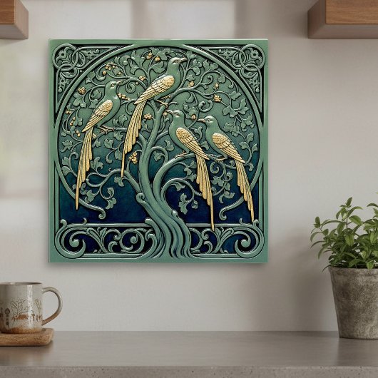 Art Nouveau Songbirds Pat#11 ID1193 タイル