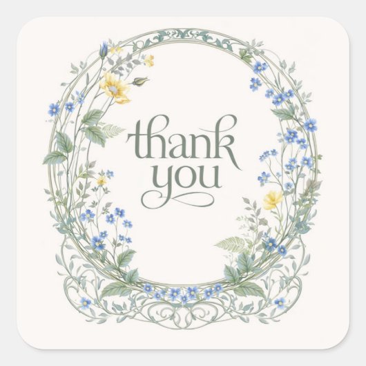 Art Nouveau Stained Glass Floral Frame  スクエアシール (正面)