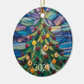 Art Nouveau Stained Glass Tree – 2025 Holiday Gift セラミックオーナメント (左)