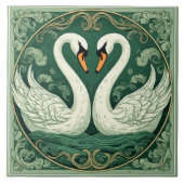 Art Nouveau Swan Couple Decorative Lake Scenery  タイル (正面)