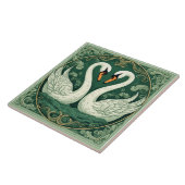 Art Nouveau Swan Couple Decorative Lake Scenery  タイル (側面)