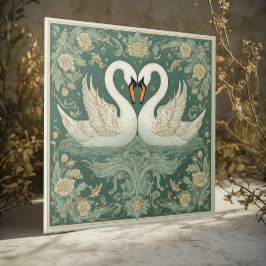 Art Nouveau Swan Couple Decorative Lake Scenery  タイル