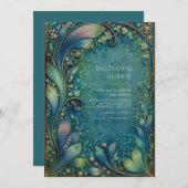 Art Nouveau Swirling Foliage Antique Wedding 招待状 (正面/裏面)