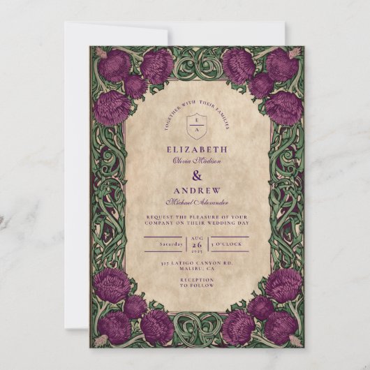 Art Nouveau Thistle Wedding 招待状 (正面)