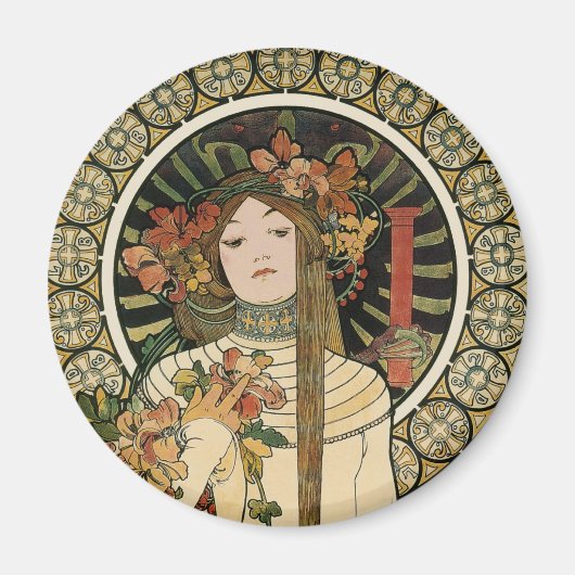 Art Nouveau Trappistine Mucha Art マグネット (正面)