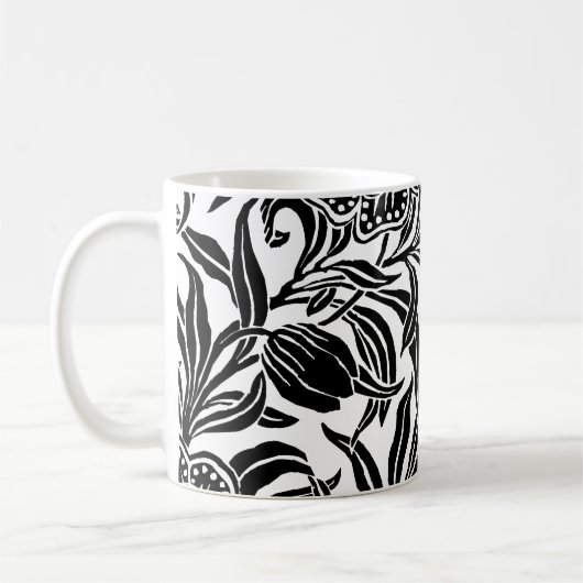 Art Nouveau Vintage Botanical Floral Pattern  コーヒーマグカップ (左)