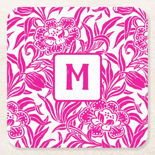 Art Nouveau Vintage Botanical Floral Pattern  スクエアペーパーコースター (正面)