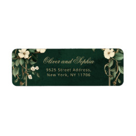 Art Nouveau Vintage Emerald Wedding Return Address ラベル