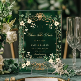 Art Nouveau Vintage Fantasy Gold Save the Date アクリル招待状