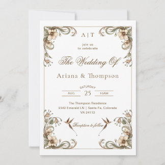 Art Nouveau Vintage Floral Wedding Invitation 招待状