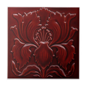 Art Nouveau Vintage Pretty Red Flower  タイル