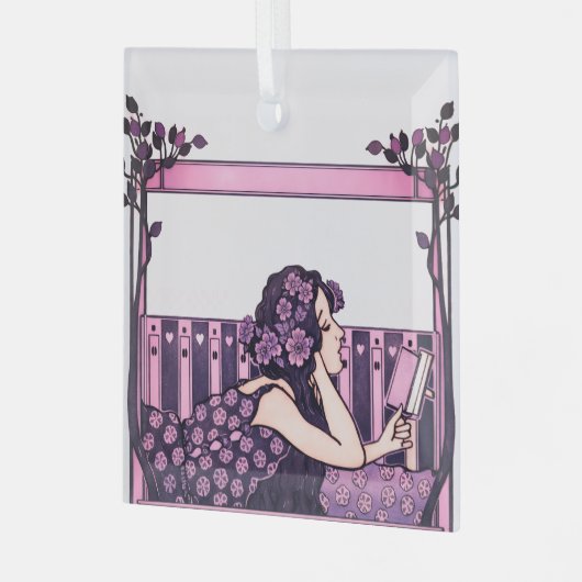 Art Nouveau Vintage reader ガラスオーナメント (正面左)
