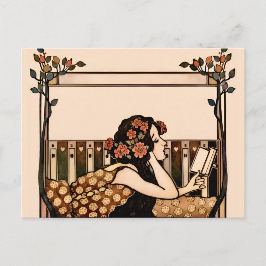 Art Nouveau Vintage reader ポストカード (正面)