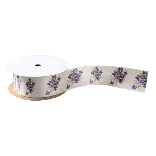 Art Nouveau Violet Floral Pattern サテンリボン (リール)
