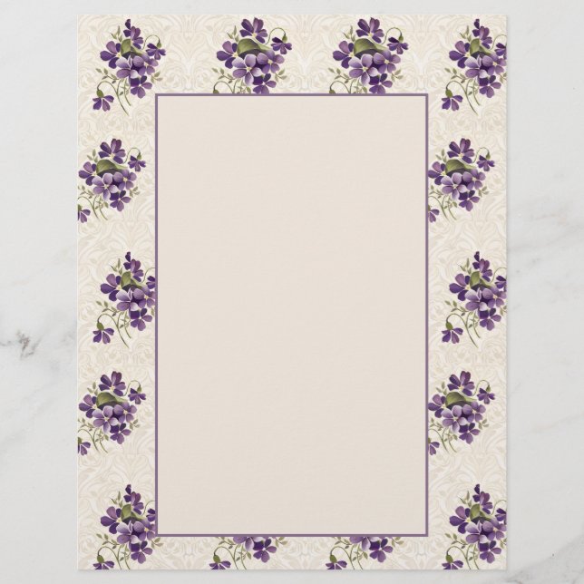 Art Nouveau Violet Floral Pattern レターヘッド (正面)