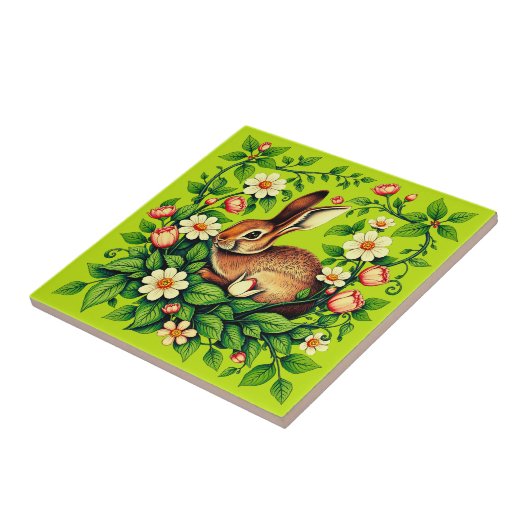 Art Nouveau Wild Rabbit and Flowers タイル (側面)