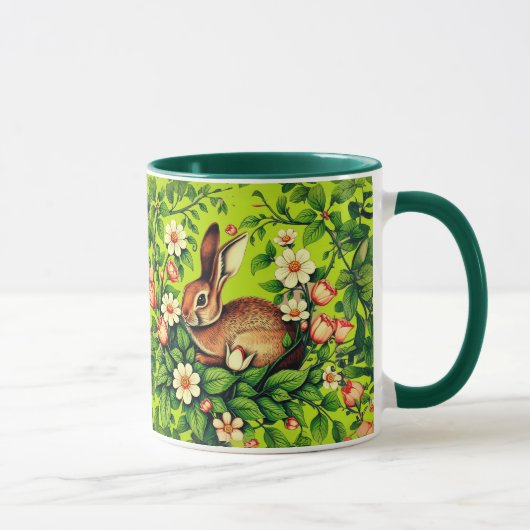 Art Nouveau Wild Rabbit and Flowers マグカップ (右)