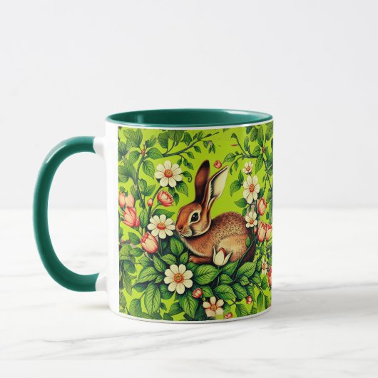 Art Nouveau Wild Rabbit and Flowers マグカップ (左)