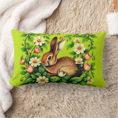 Art Nouveau Wild Rabbit and Flowers ランバークッション (ブランケット)