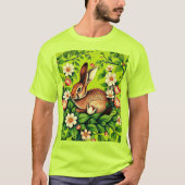 Art Nouveau Wild Rabbit and Flowers Tシャツ (正面)
