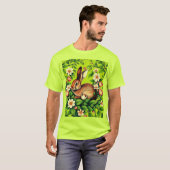 Art Nouveau Wild Rabbit and Flowers Tシャツ (正面フル)