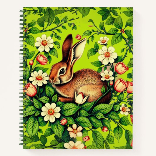 Art Nouveau Wild Rabbit & Flowers Journal ノートブック (正面)