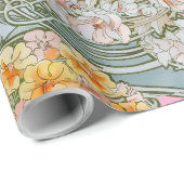 Art Nouveau Woman & Floral Pattern by Mucha ラッピングペーパー (ロールコーナー)