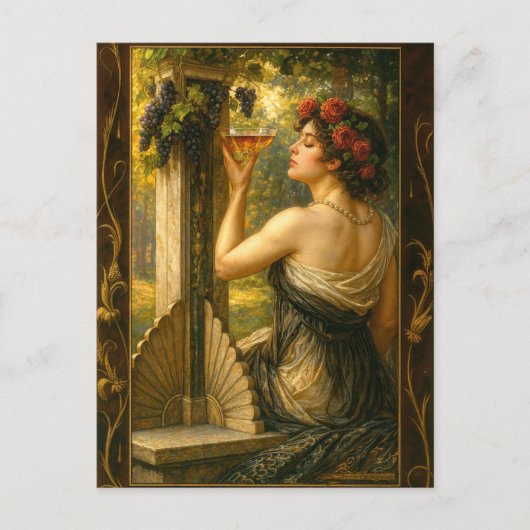 Art Nouveau Woman In Vineyard With Wine ポストカード (正面)