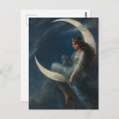 Art Nouveau Woman on Crescent Moon ポストカード (正面/裏面)
