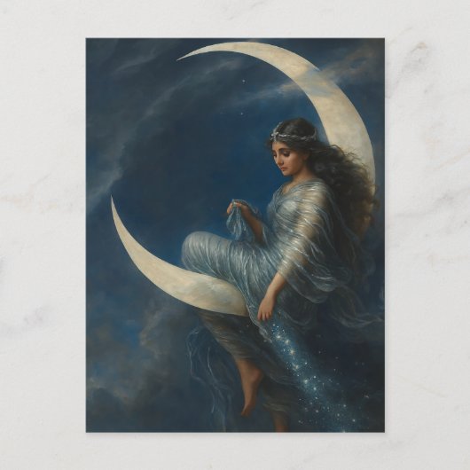 Art Nouveau Woman on Crescent Moon ポストカード (正面)