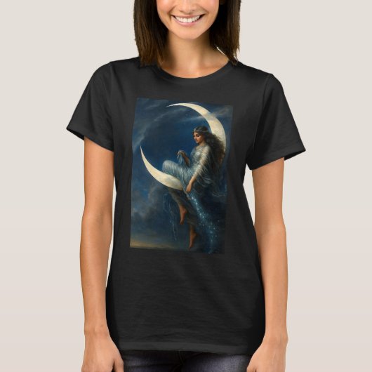 Art Nouveau Woman on Crescent Moon Tシャツ (正面)