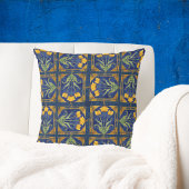 Art Nouveau Yellow Tulip n Royal Blue Tile Pattern クッション