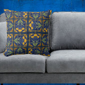 Art Nouveau Yellow Tulip n Royal Blue Tile Pattern クッション