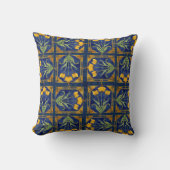 Art Nouveau Yellow Tulip n Royal Blue Tile Pattern クッション (正面)