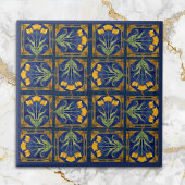 Art Nouveau Yellow Tulip n Royal Blue Tile Pattern タイル