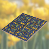 Art Nouveau Yellow Tulip n Royal Blue Tile Pattern タイル